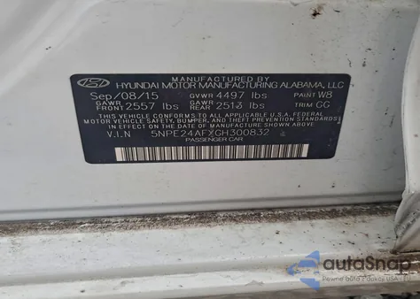 2016 Hyundai Sonata Se z USA, uszkodzony, nr VIN 5NPE24AFXGH300832